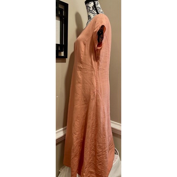 J. Jill Fit N Flare Dress Peach 100% Linen M Relaxed Lined Comfy Beach Church - Picture 4 of 11